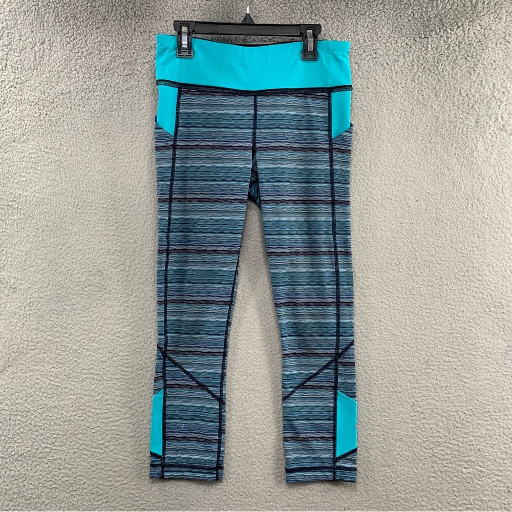 Lululemon Run Inspire Women Cropped Capri Legging Heathered Coal Striped Size 6